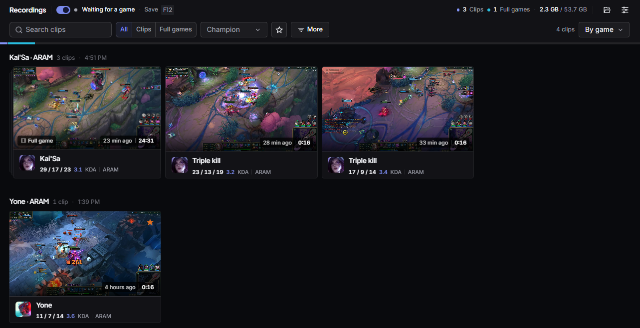 The Recordings page