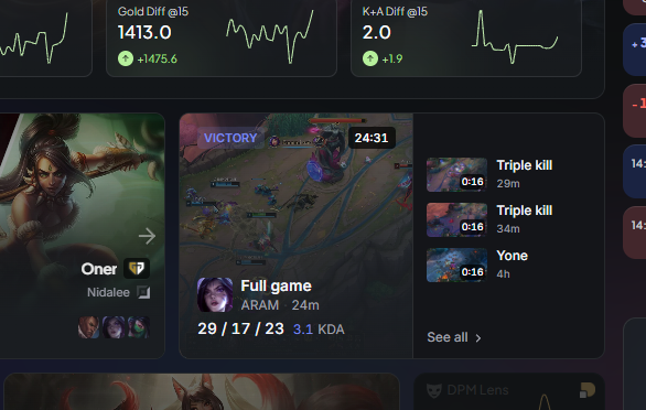 The last recorded game on the dashboard