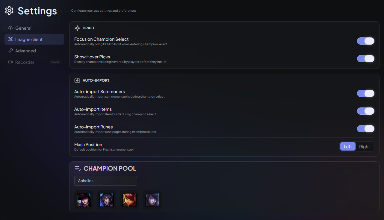 The reworked settings space